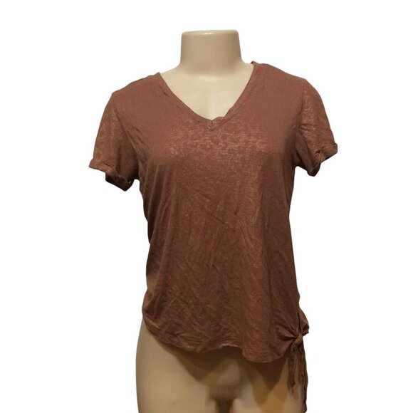 Democracy Womens Short Sleeve Shirt Small Brown sku2 - Picture 1 of 5